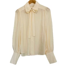 Zimmermann Silk Pussybow Blouse Size 1/AU 10/US 6 Elegant Old Money Gold Button