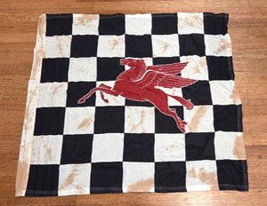 Vintage Mobil Gasoline Checkered Pole Flag Pegasus Sign Gas Pump Service Station