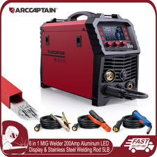 ARCCAPTAIN MIG Welder 200Amp 6 in 1 Aluminum LED Display 110V/220V Welding Rod