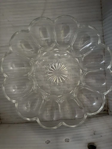 Vintage Anchor Hocking "Fairfield" 12 Deviled Egg Clear Glass Plate/Dish 10". M5