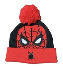 Kid  s Marvel Spiderman Far From Home Red  Black Thick Knit Beanie Hat- One Size