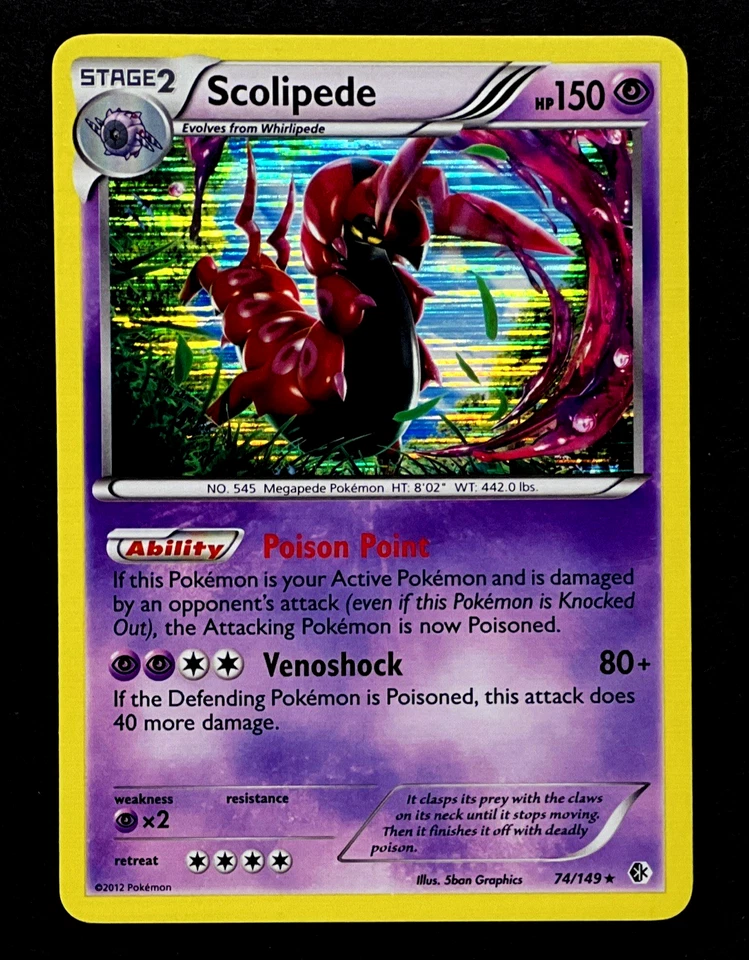 2012 Pokemon SCOLIPEDE Boundaries Crossed HOLO RARE Bleed Error B&W Card 74/149 - Image 3 of 4