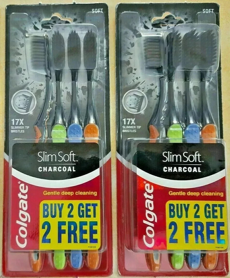 8 Pcs Colgate Slim Soft Charcoal Toothbrush 17x Slimmer Soft