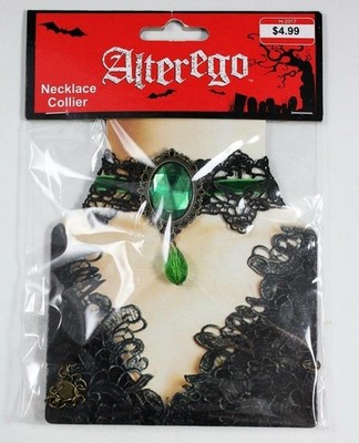 Alterego Crocheted Lace Choker Necklace Green Jewel Halloween Costume NEW