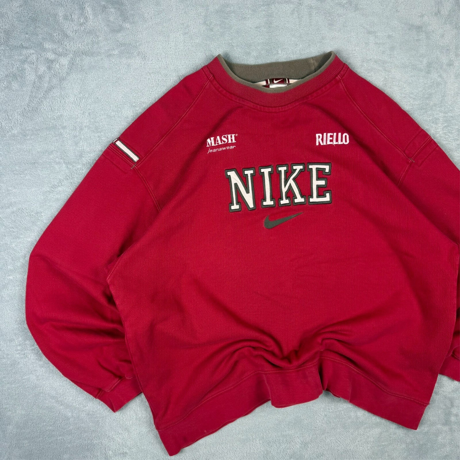 VTG Nike 90s Red Spellout Double Collared Oversized XL Heavyweight Sweatshirt image 2