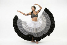25 Yard Multi Color Satin Belly Dance Skirt 4 Tiered Gypsy Flamenco Ruffle