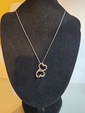 20" Sterling Silver Box Chain With Sterling Double Heart Mother Daughter Pendant