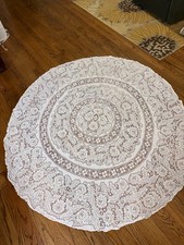 Vintage White Lace Tablecloth 66" Round Intricate Floral Country Cottagecore Ele