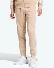 NEW MENS ADIDAS ORIGINALS SUPERSTAR TREFOIL TRACK PANTS ~ SMALL  #IY9860 BEIGE