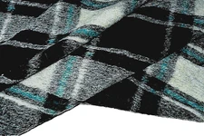 BOILED WOOL BLEND LUXURY KNIT NAVY & GREY+ WHITE-TEAL CHECK MADE IN ITALY B143