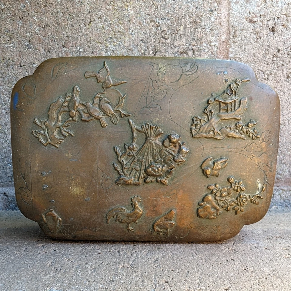 Antique Japanese Brass Mixed Metal Lidded Box Japan - Image 4 of 4