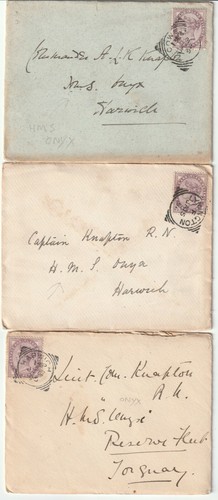 1896 x 3 COVERS & LETTERS >KNAPTON RN HMS ONYX COWES LYMINGTON & HARWICH SQ CIRC - Picture 1 of 2