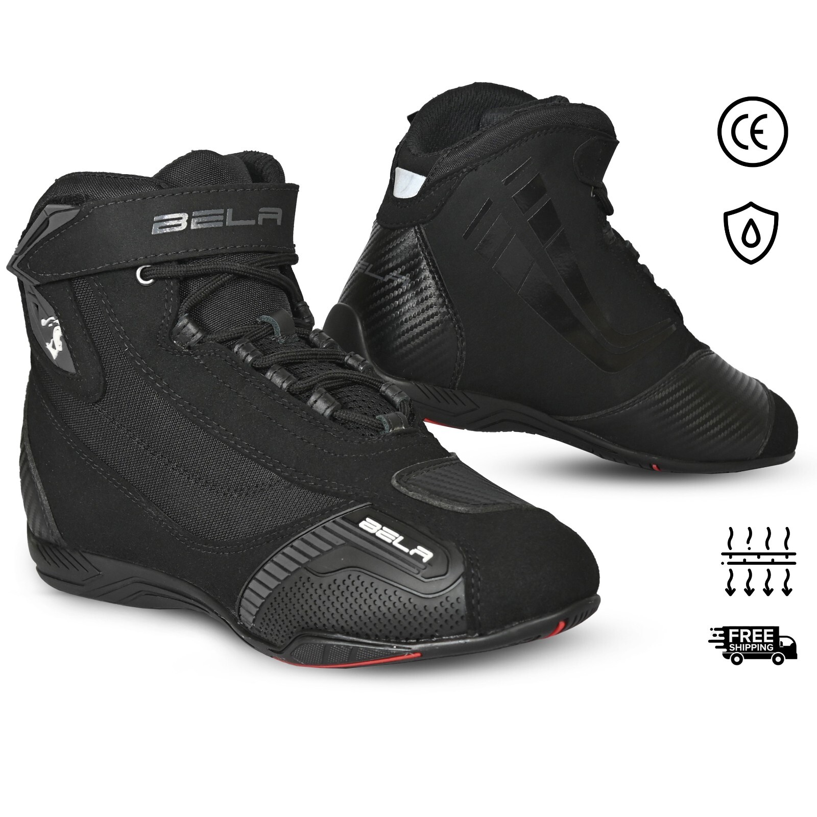 Bela Motorcycle Waterproof Motorbike Boots Armoured Racing Shoes Black