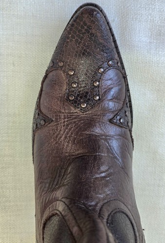 Matisse Stiefel Python Leder Cowgirl Damen 6 M Messing Nieten gestapelte Absätze Brasilien - Bild 5 von 15