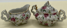 Vintage Lefton 794R Miniature Cream  Sugar Child  s Tea Set Chintz Gilded