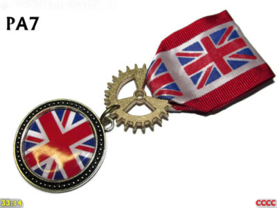 Steampunk Pindrape Medaille Abzeichen Brosche rot Union Jack Flagge Großbritannien #PA7