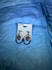 Soccer Ball Earrings Black Enamel Clear Crystal Fashion Silver Jewelry Futball