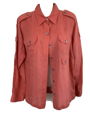  Chicos Design Women's Orange Roll Tab sleeve 100% linen top Size 1 / M