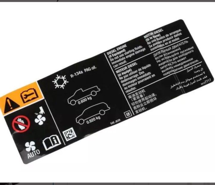 17-20 GM Air Conditioning Refrigeration Charging Label OEM