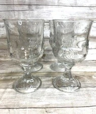Set Of 4 Vintage Anchor Hocking Pressed Glass Goblets With Floral Pattern