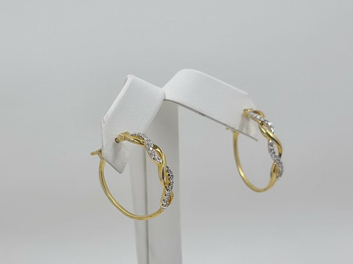 Samuel Aaron Criss Cross Cubic Zirconia Hoop Earrings, Gold Plated