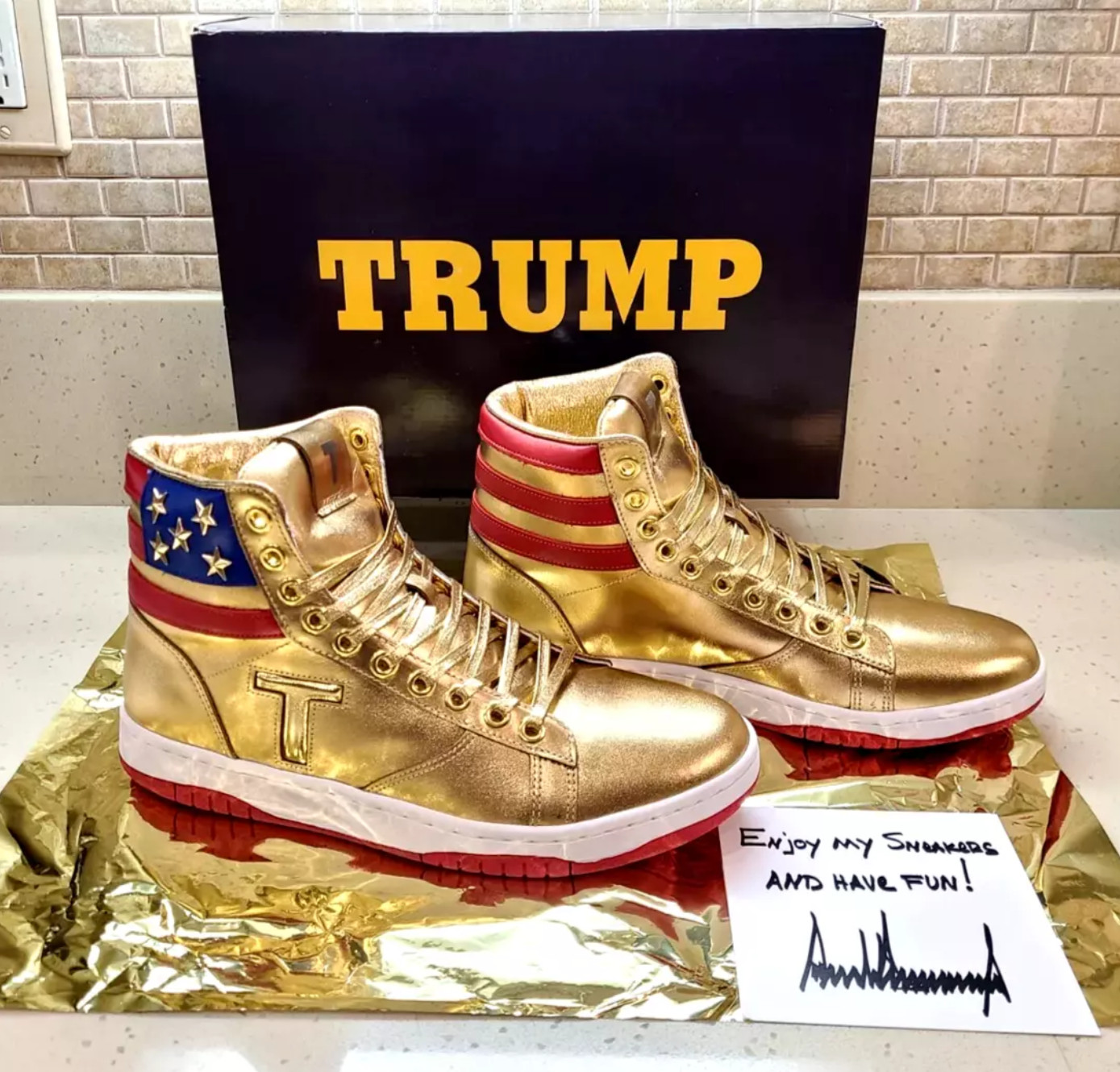 The Never Surrender High-Tops Limited Edition #84 Gold Trump Sneakers - Size 12
