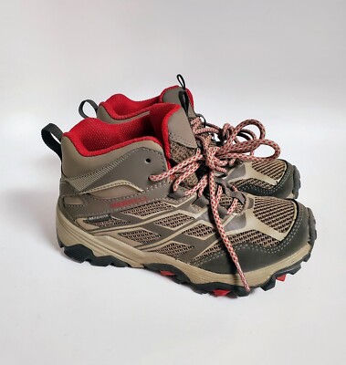 Merrell Moab FST Mid MK264167 Kids Boys Brown Red Waterproof Hiking Boots  Sz 13M
