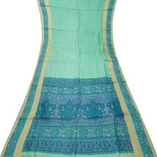 Namaste Vintage Green Sarees 100 Pure Silk Printed Indian Sari 6YD Craft Fabric