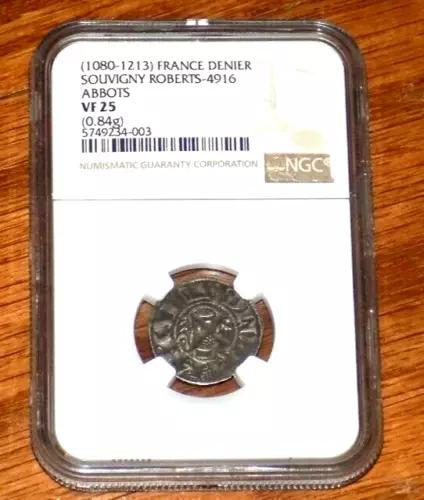 (1080-1213) France Souvigny Silver Denier Roberts Abbots NGC VF 25 Medieval Coin