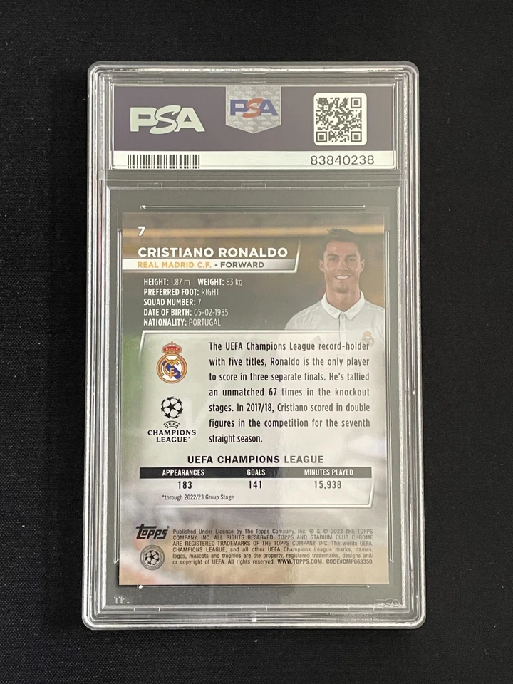Cristiano Ronaldo 2022-23 Topps Stadium C/C UCL Blue Prism PSA 10 #7 - Image 2 of 2