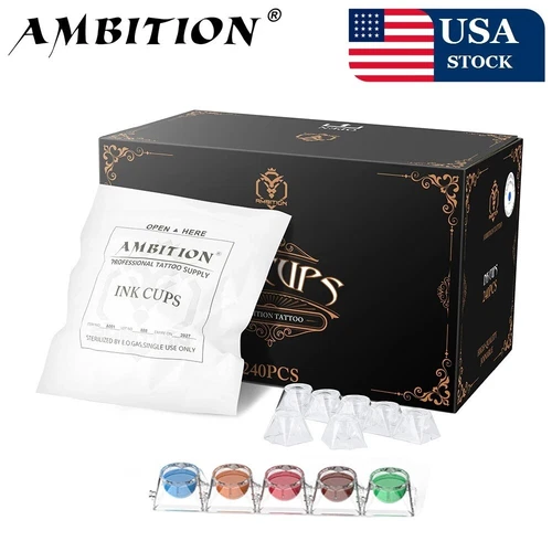 Ambition 240pcs Tattoo Ink Cups 1.2ML Disposable PC Plastic Pigment Clear Holder - product listing photo