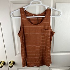 New NWT Women's Prana Foundation Scoop Neck Tank Top Striped Orange Medium M