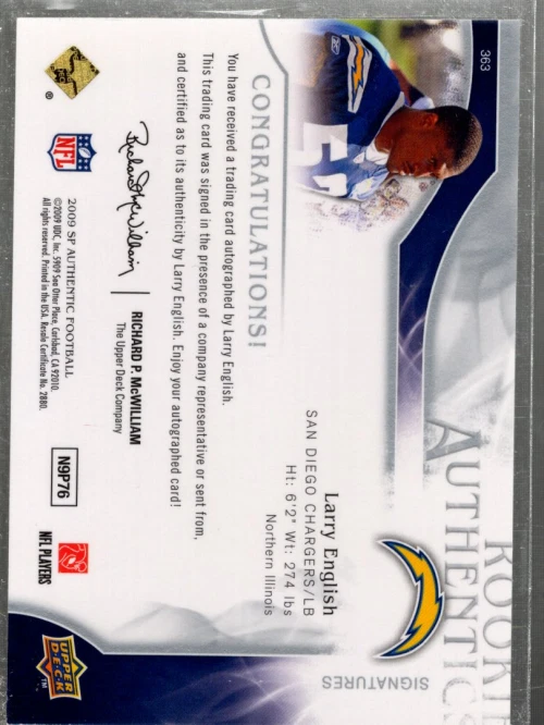 A1642- 2009 SP Authentic #363 Larry English RC Auto /299 SAMPLE PIC - Image 2 of 2