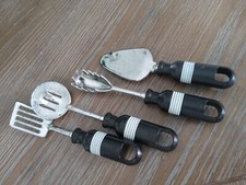 VINTAGE PLASTIC PRETEND PLAY BLACK 4PC COOKING UTENSIL SET