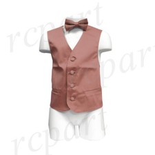 New Boy's Kid formal Tuxedo Vest Waistcoat  bowtie Dusty Pink US size 2-14