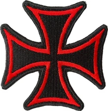 IRON CROSS BLACK & RED PATCH - Embroidered Maltese Gothic BADGE IRON-ON 