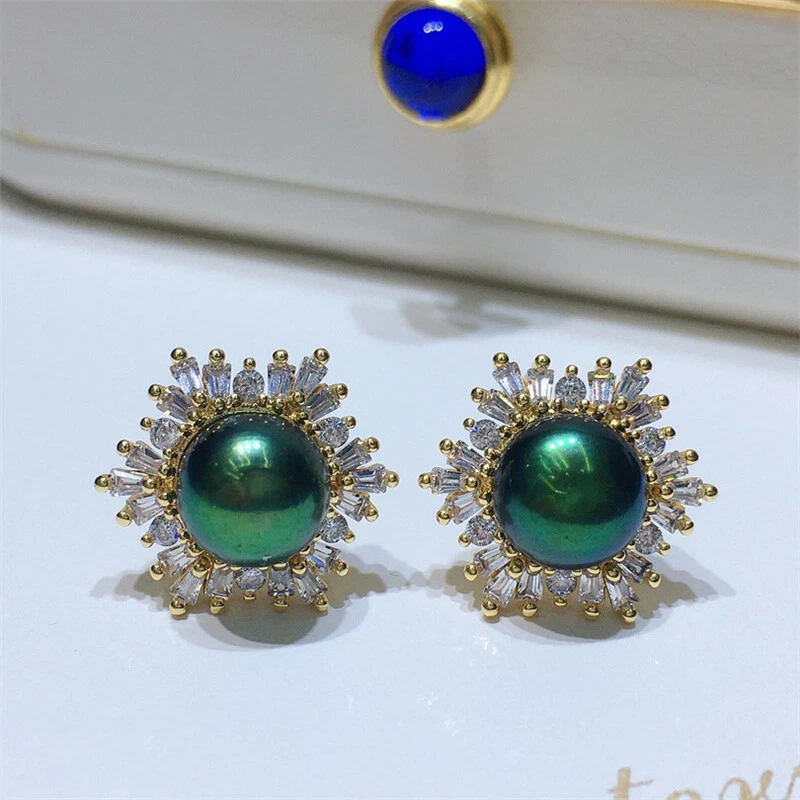 Precioso conjunto de joyas collar pulsera pendientes perlas agua dulce verde negro Foto 4 de 4