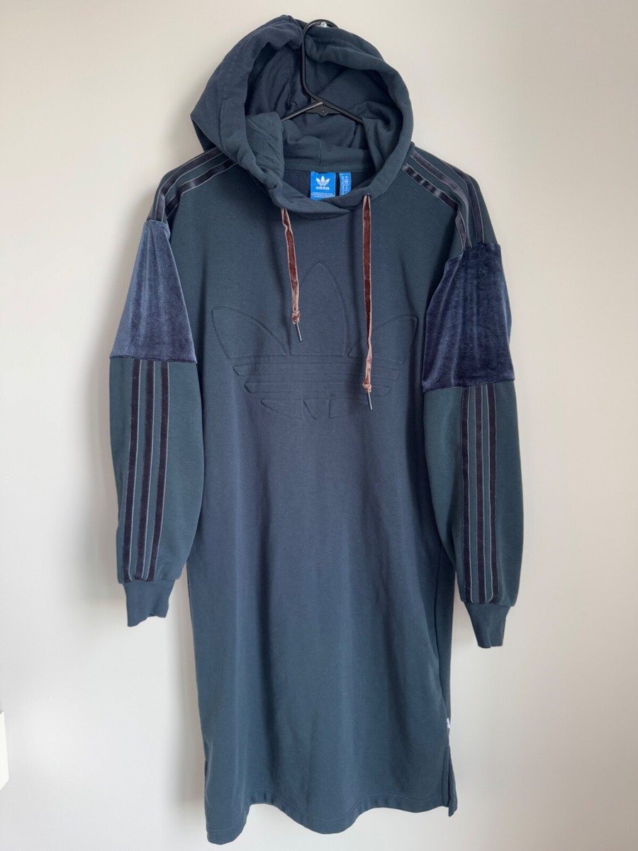 Adidas Hoodie Sweatshirt Dress Womens Small Navy Blue Midi Sporty Athletic  | eBay