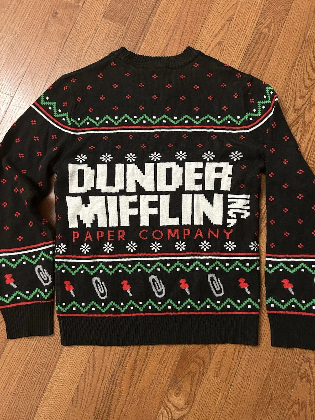 DUNDER MIFFLIN The Office Christmas Ugly Sweater Black Knit Size Small