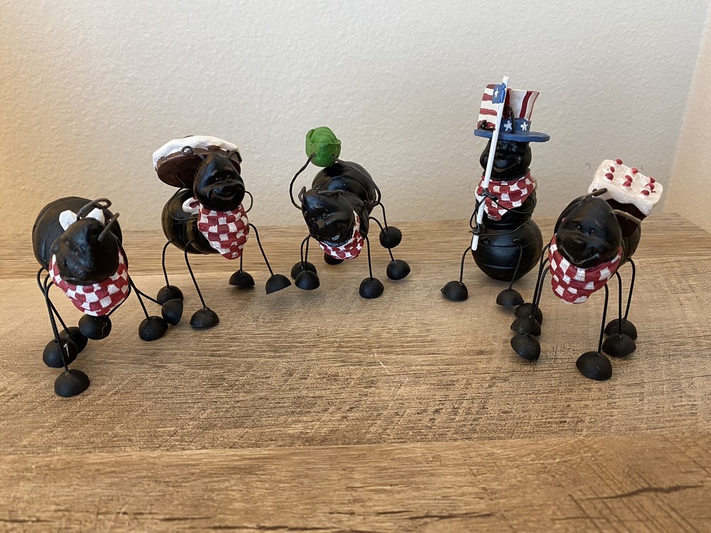 Picnic Ant Figurines Lot Of 5 Black Metal Kitchen Insects Summer