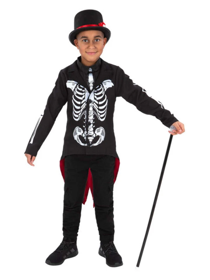 Día de los Muertos Niños Disfraz Señor Esqueleto Niños Halloween Vestido Elegante + Máscara Foto 2 de 2