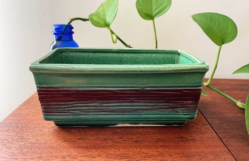 Vintage McCoy Green and Purple Stripe USA Ceramic Planter MCM Gift Prop