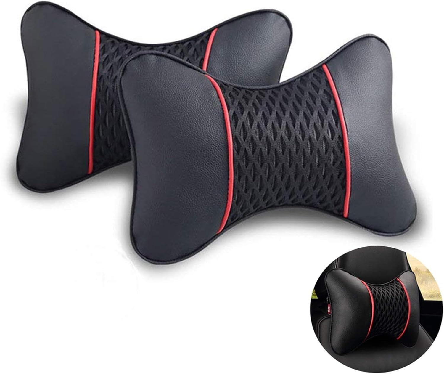 Car Neck Pillow 2 Pcs,Universal Soft Breathable Leather Car Neck Pillow Comforta