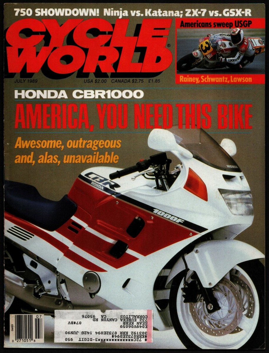 JULY 1989 CYCLE WORLD MAGAZINE, HONDA CBR1000, 750 NINJA vs KATANA