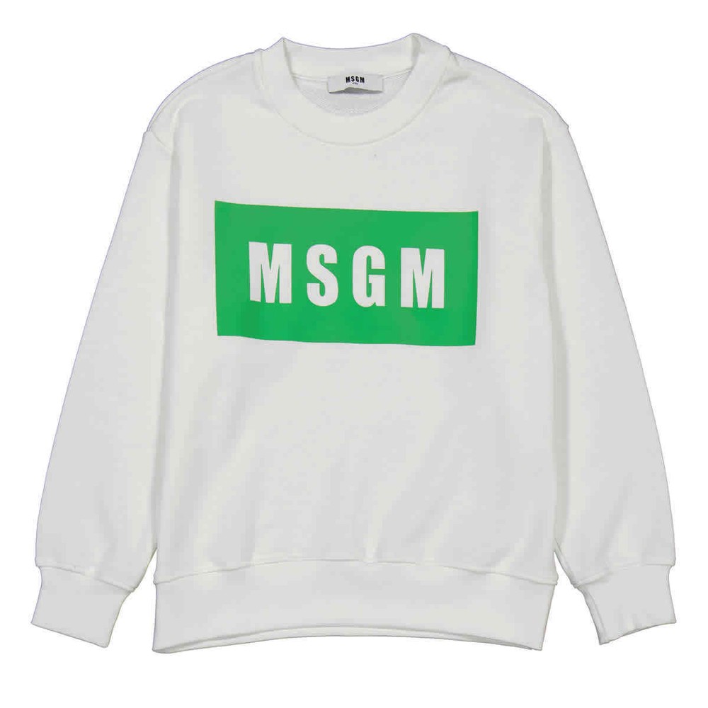 MSGM Kids Box Logo Crewneck Cotton Sweatshirt