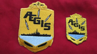 US Navy ''Aegis'' Cloth Patches Set: 2 1/2'' x 4'' and 1 11/16''x 2 9/16'',New.  3U