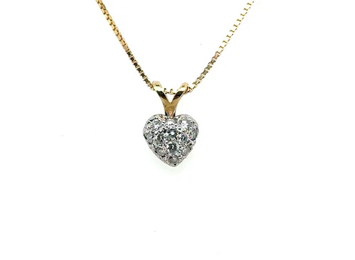 Diamond Puff Heart Pendant Necklace Natural Mined .25ct 14K Gold