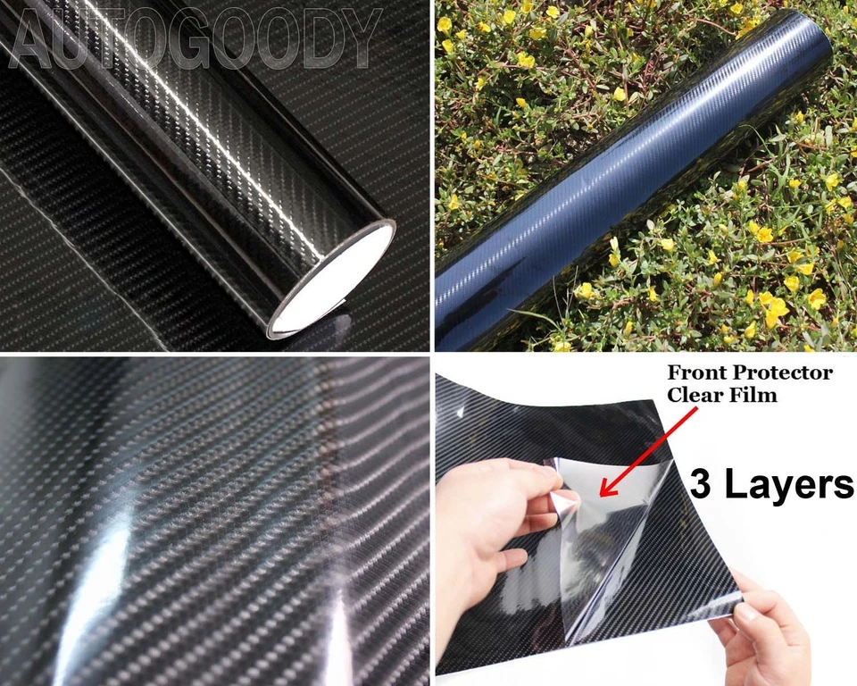 5D Premium HIGH GLOSS Black Carbon Fiber Vinyl Wrap Bubble Free Air Release 6D - Изображение 2 из 4