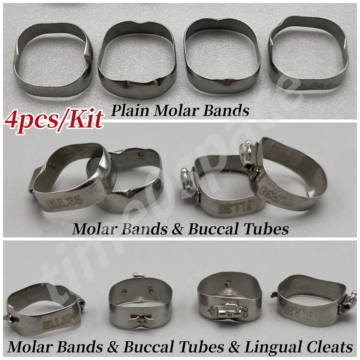 Dental Orthodontic 1st Plain Molar Bands #29-44+ Buccal Tubes