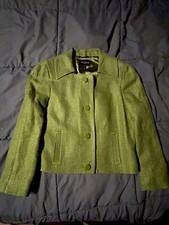 Hobbs London Size US 14 Green Button Tweed Blazer Jacket